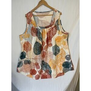Sleeveless Leaf Print Tank Top - Multicolor